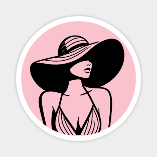 Woman Wearing Wide-Brimmed Sun Hat Magnet